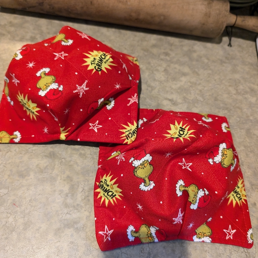 Set of Grinch Christmas Bowl Cozies Set Handcrafted 2 Handmade